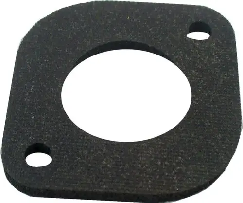 Flanschdichtung aus schwarzem Material mit rundem Loch in der Mitte und zwei Bohrungen. Geeignet für Anwendungen der Marke Wolf.